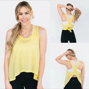 3/$20 Zyia Active Nimbus Yellow Striped Tie Back Racerback Tank Top, Large (A3)